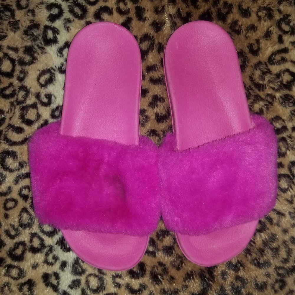Furry pink slides